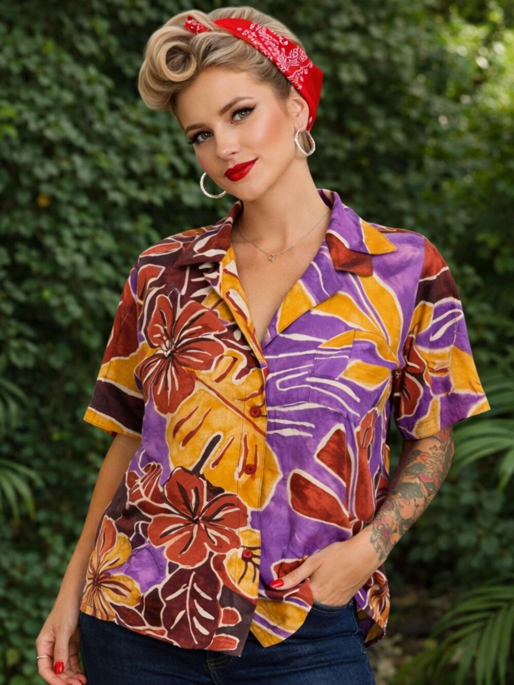 Vintage Jams World Beach Walk Hawaiian Short Sleeve Button Up Shirt Size XL